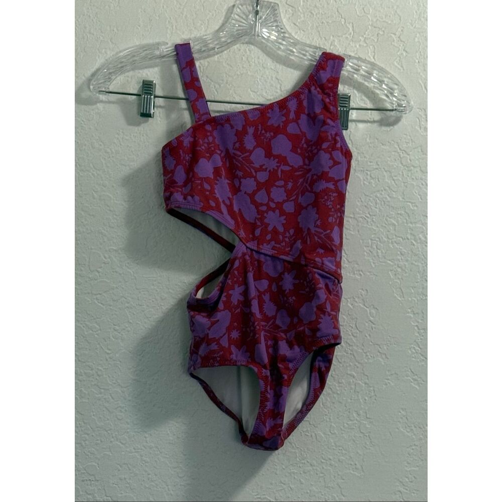 Garnet Hill Swimsuit pink purple floral, one piece takani‎  size 7
